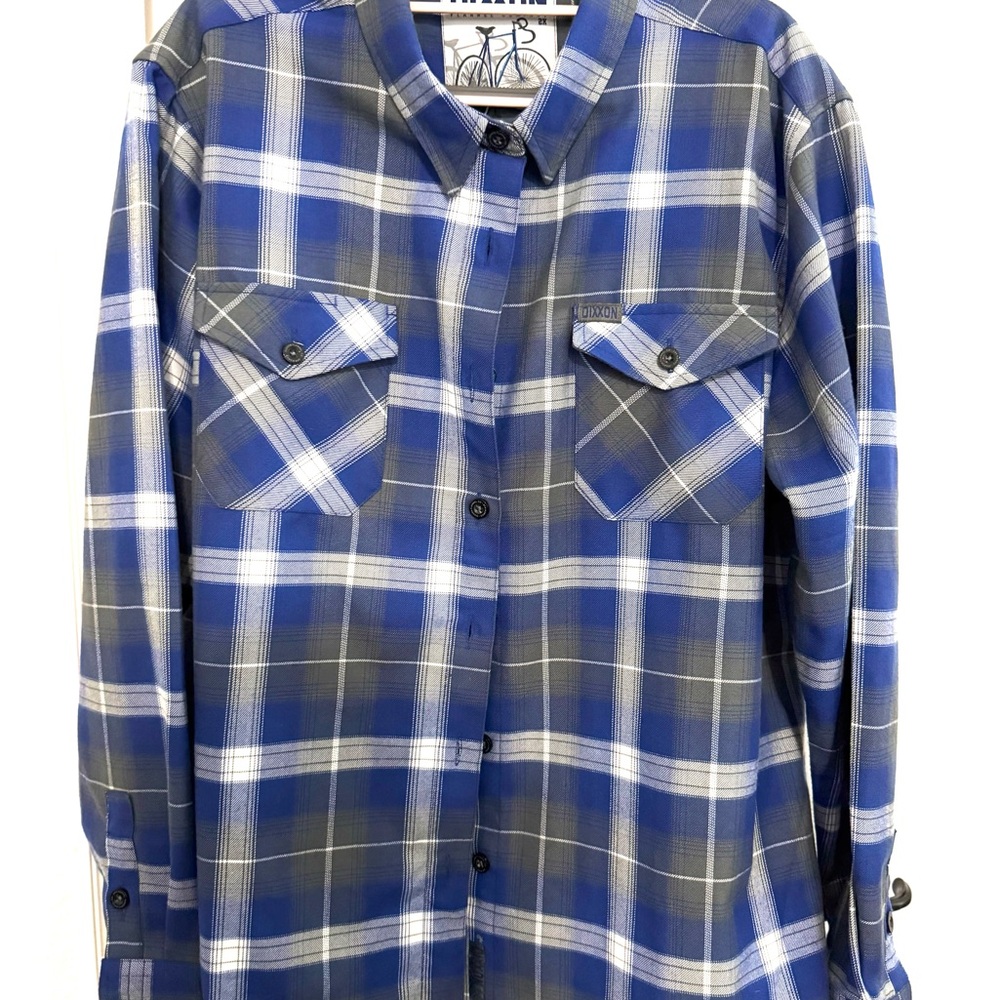 DIXXON Women’s Blue and Gray Button Down Shirt